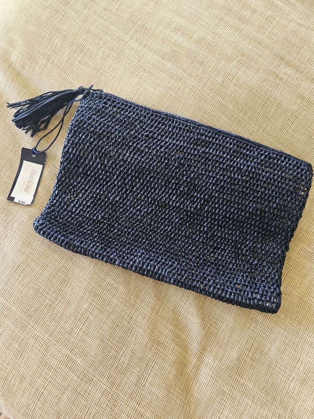 Vilebrequin Beach Chic Navy Raffia Pouch/Clutch with Sea Turtle Logo and Tassel - Picture 3 of 6